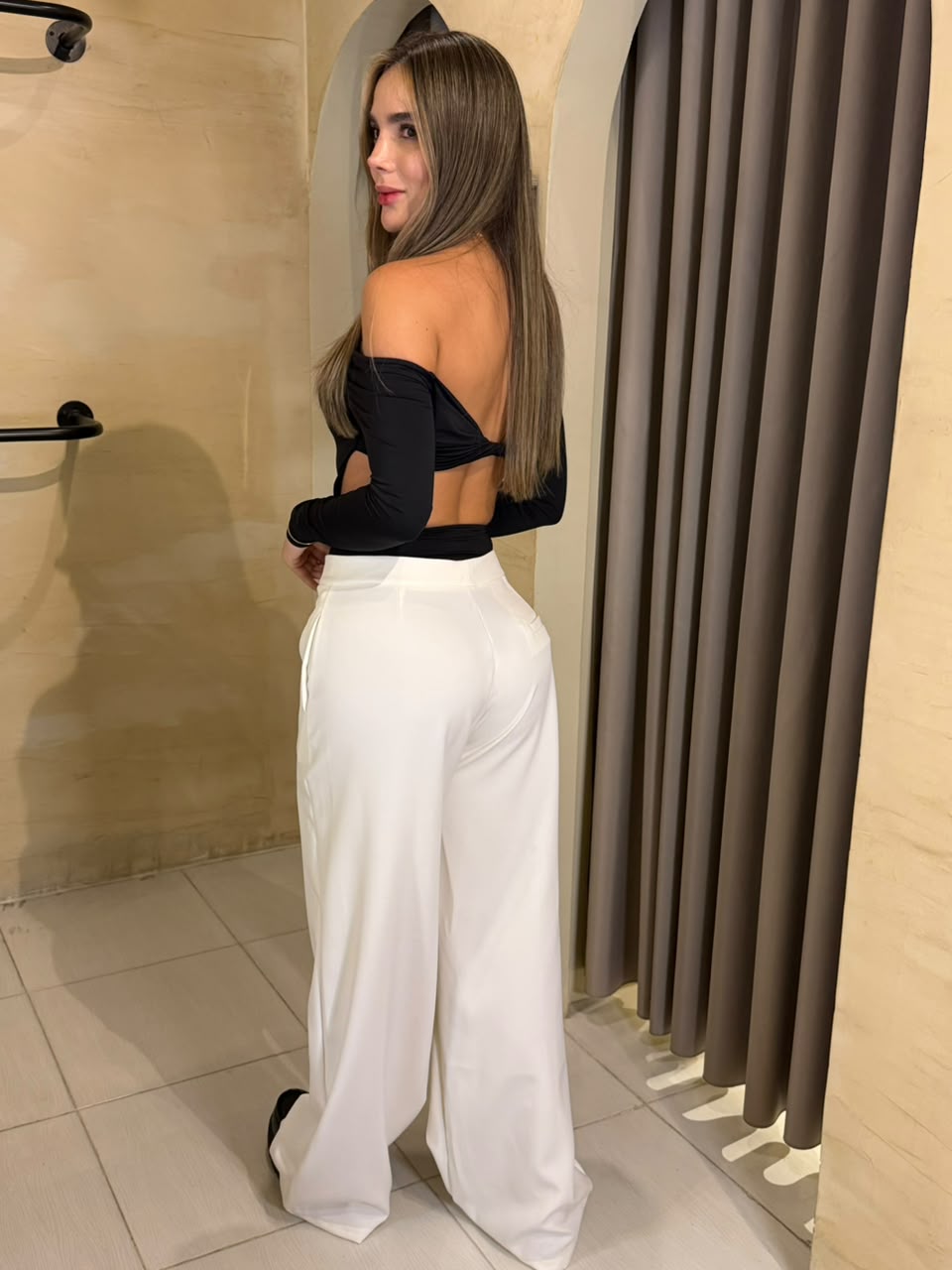 Pantalón tiro medio Marfil